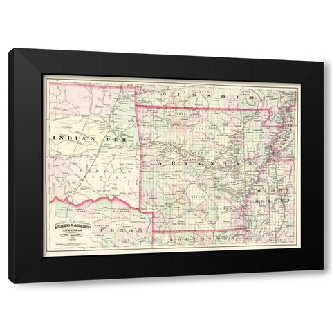 Arkansas, Indian Territory - Asher  1874 Black Modern Wood Framed Art Print with Double Matting by Asher