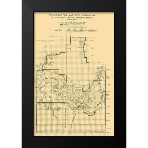 Grand Canyon National Monument Arizona Sheet Black Modern Wood Framed Art Print by USGS