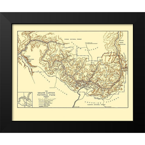 Grand Canyon Arizona - Rand McNally 1919 Black Modern Wood Framed Art Print by Rand McNally