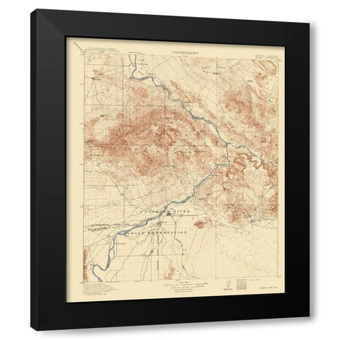 Parker Arizona California Quad - USGS 1911 Black Modern Wood Framed Art Print by USGS
