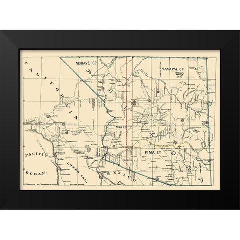 Arizona, California - Brown 1866 Black Modern Wood Framed Art Print by Brown