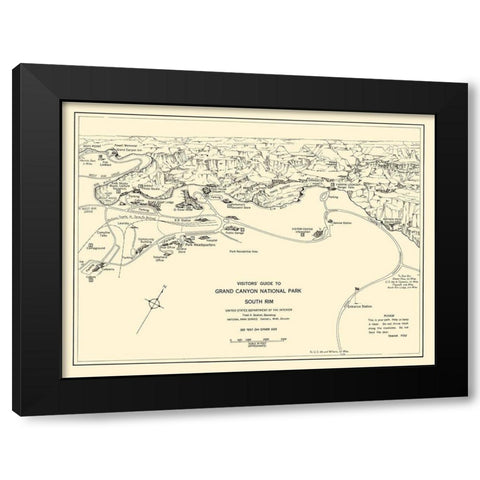 Grand Canyon South Rim Guide Black Modern Wood Framed Art Print by Park Services