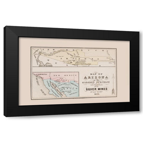 Arizona Gadsden Purchase Silver Mines Black Modern Wood Framed Art Print by Roskruge