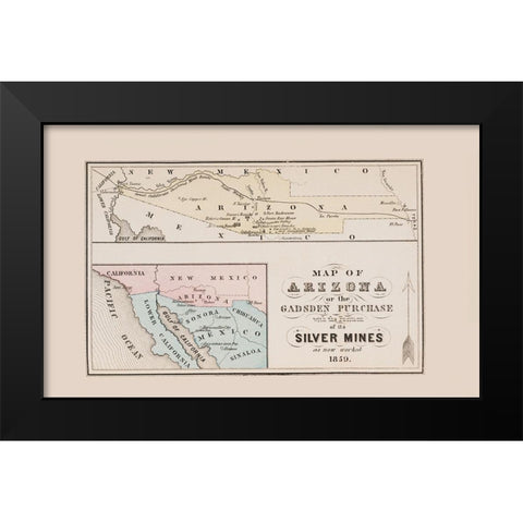 Arizona Gadsden Purchase Silver Mines Black Modern Wood Framed Art Print by Roskruge