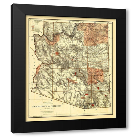 Arizona Territory - Bien 1887 Black Modern Wood Framed Art Print by Bien
