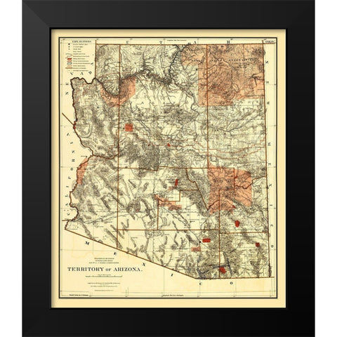Arizona Territory - Bien 1887 Black Modern Wood Framed Art Print by Bien