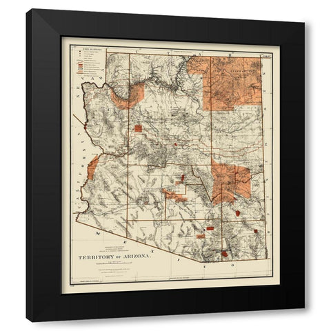 Arizona Territory - General Land Office 1887 Black Modern Wood Framed Art Print by General Land Office