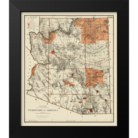 Arizona Territory - General Land Office 1887 Black Modern Wood Framed Art Print by General Land Office