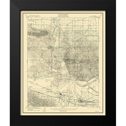 Antioch California Quad - USGS 1908 Black Modern Wood Framed Art Print by USGS