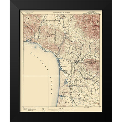 Arroyo Grande California Quad - USGS 1897 Black Modern Wood Framed Art Print by USGS