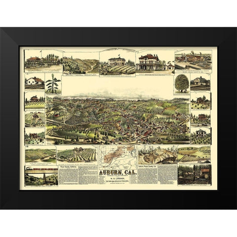 Auburn California - Lardner 1887 Black Modern Wood Framed Art Print by Lardner