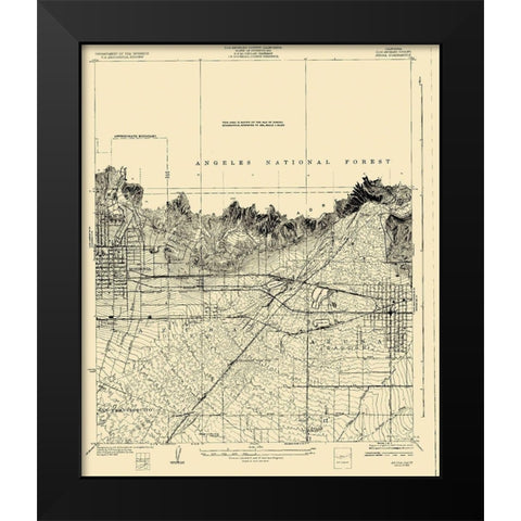 Azusa California Quad - USGS 1928 Black Modern Wood Framed Art Print by USGS