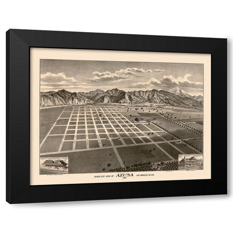Azusa California - Moore 1887  Black Modern Wood Framed Art Print with Double Matting by Moore