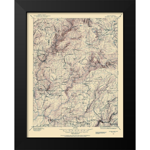 Bidwell Bar California Sheet - USGS 1888 Black Modern Wood Framed Art Print by USGS