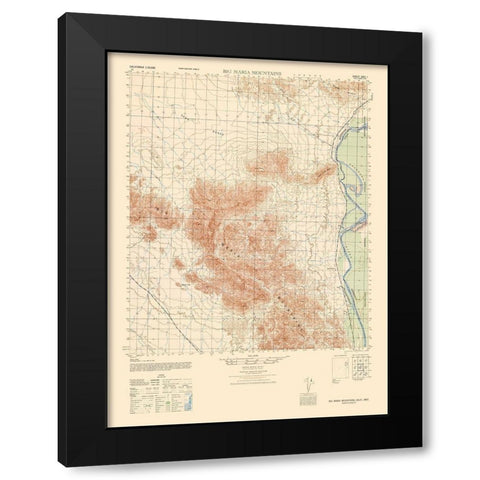 Big Maria Mountains Sheet - US Army  1944 Black Modern Wood Framed Art Print by US Army