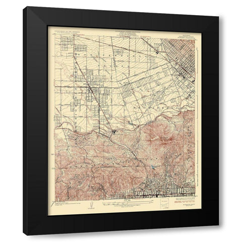 Burbank California Quad - USGS 1926 Black Modern Wood Framed Art Print with Double Matting by USGS