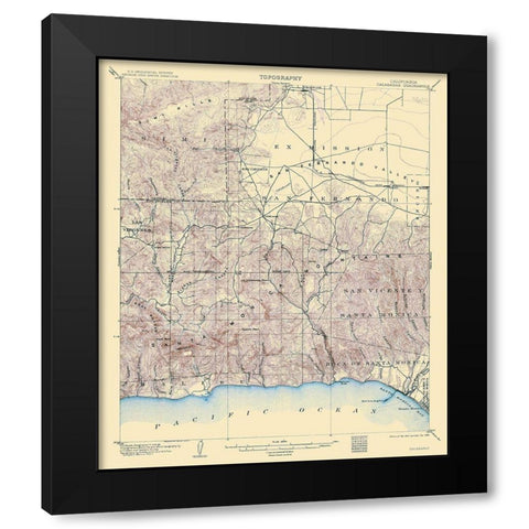 Calabasas California Quad - USGS 1903 Black Modern Wood Framed Art Print with Double Matting by USGS