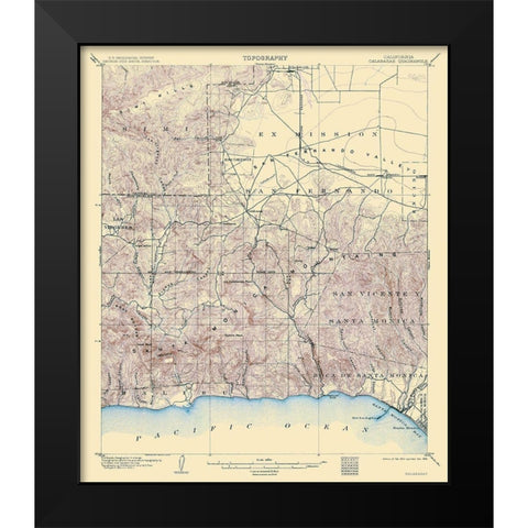 Calabasas California Quad - USGS 1903 Black Modern Wood Framed Art Print by USGS