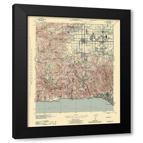 Calabasas California Quad - USGS 1944 Black Modern Wood Framed Art Print by USGS