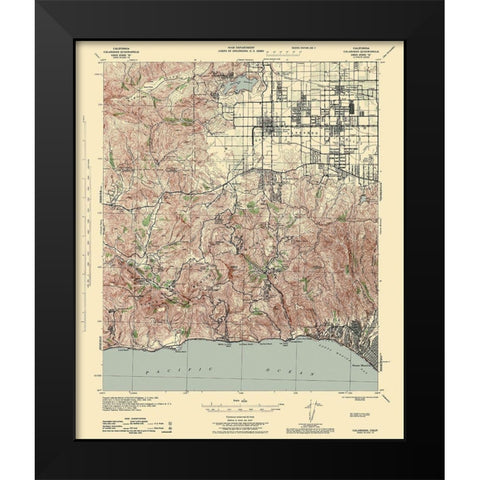 Calabasas California Quad - USGS 1944 Black Modern Wood Framed Art Print by USGS