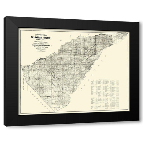 Calaveras California Mines  Mining Claims Black Modern Wood Framed Art Print by Walkup