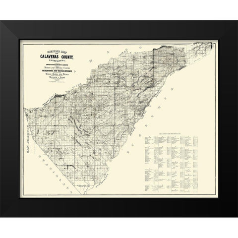 Calaveras California Mines  Mining Claims Black Modern Wood Framed Art Print by Walkup