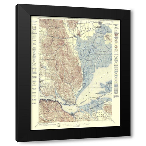 Carquinez Straight California Quad - USGS 1898 Black Modern Wood Framed Art Print by USGS