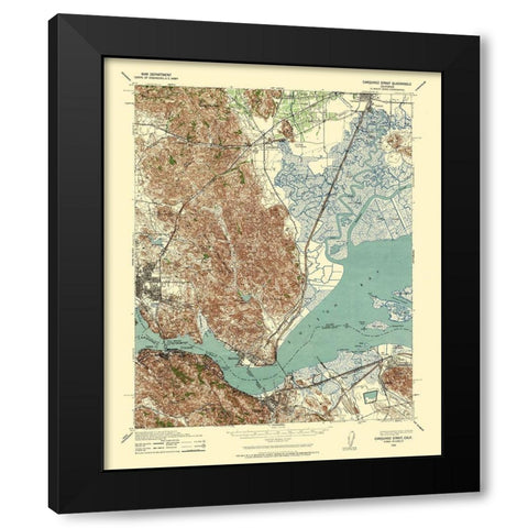 Carquinez Straight California - US Army 1940 Black Modern Wood Framed Art Print with Double Matting by US Army