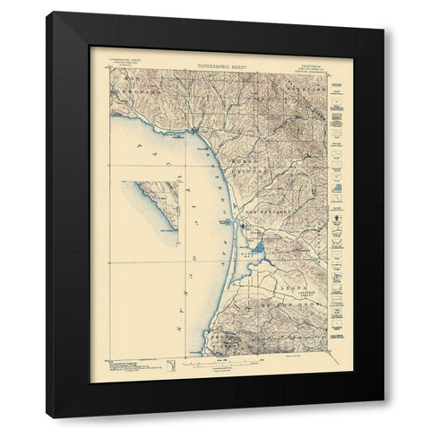 Cayucos California Quad - USGS 1897 Black Modern Wood Framed Art Print with Double Matting by USGS