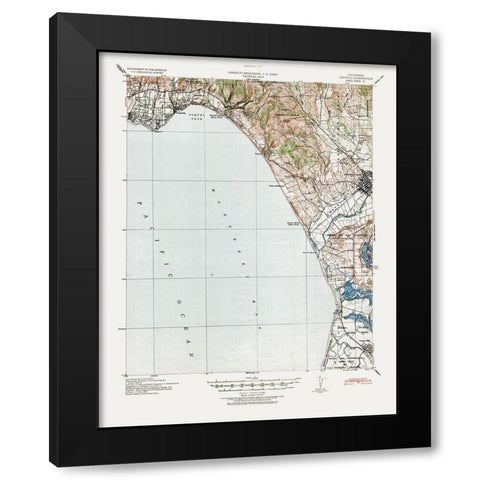 Capitola California Quad - USGS 1940 Black Modern Wood Framed Art Print by USGS
