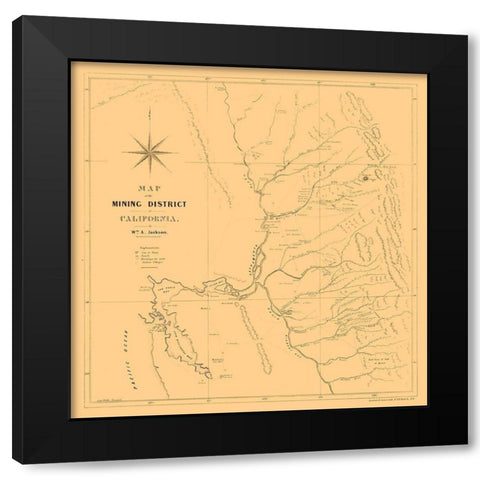 California Mining- Jackson 1850  Black Modern Wood Framed Art Print by Jackson