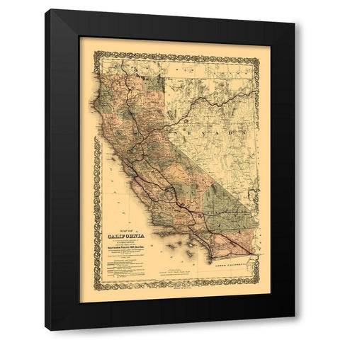 California Railroads - Colton 1876  Black Modern Wood Framed Art Print with Double Matting by Colton