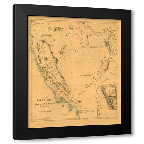California Gold Regions - Wyld 1849  Black Modern Wood Framed Art Print with Double Matting by Wyld