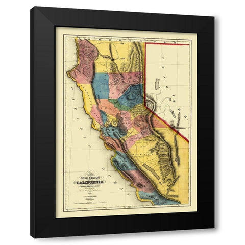 California Gold Regions - Gibbes 1851  Black Modern Wood Framed Art Print by Gibbes