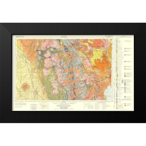 Geologic California Chico Sheet - Burnett 1957 Black Modern Wood Framed Art Print by Burnett