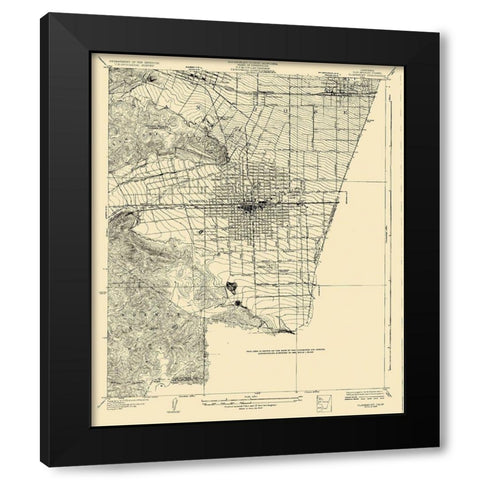 Claremont California Quad - USGS 1928 Black Modern Wood Framed Art Print with Double Matting by USGS