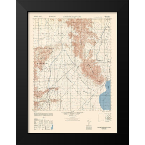Coxcomb Mountains Sheet - US Army  1944 Black Modern Wood Framed Art Print by US Army