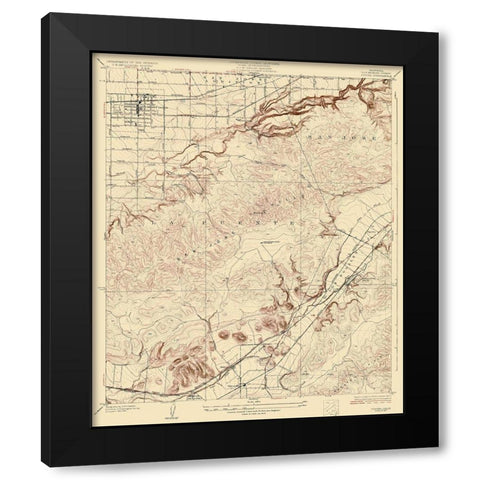 Covina California Quad - USGS 1927 Black Modern Wood Framed Art Print with Double Matting by USGS
