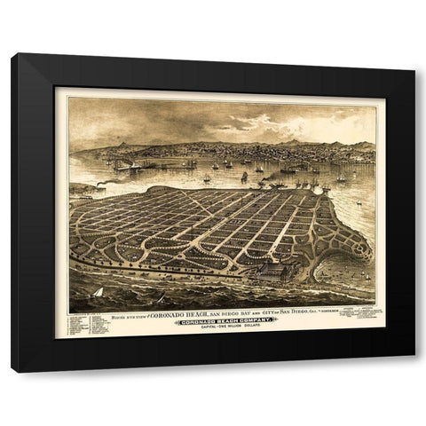 Coronado Beach California - Moore 1887 Black Modern Wood Framed Art Print with Double Matting by Moore