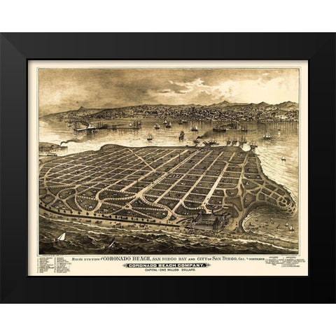 Coronado Beach California - Moore 1887 Black Modern Wood Framed Art Print by Moore
