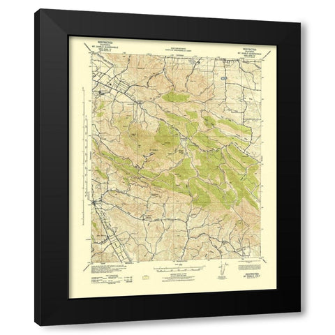 Mt Diablo California Quad - USGS 1943 Black Modern Wood Framed Art Print by USGS