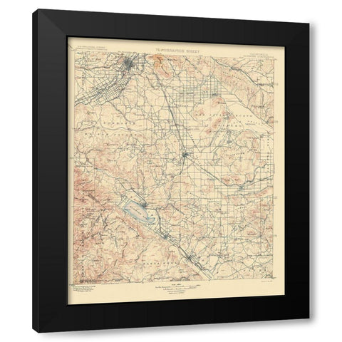 Elsinore California Quad - USGS 1901 Black Modern Wood Framed Art Print with Double Matting by USGS