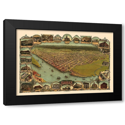 Eureka California - Britton 1902 Black Modern Wood Framed Art Print with Double Matting by Britton