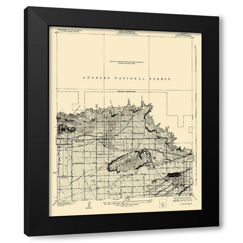 Glendora California Quad - USGS 1927 Black Modern Wood Framed Art Print with Double Matting by USGS