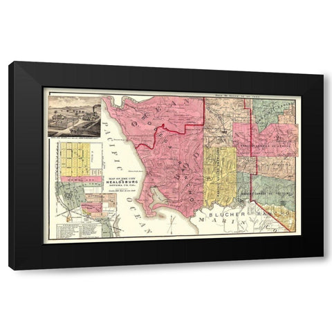 Healdsburg California Landowner - Thompson 1877 Black Modern Wood Framed Art Print with Double Matting by Thompson