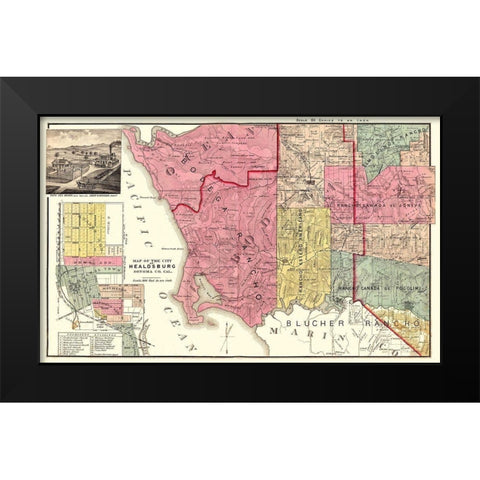 Healdsburg California Landowner - Thompson 1877 Black Modern Wood Framed Art Print by Thompson