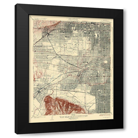 Hollywood California Quad - USGS 1926 Black Modern Wood Framed Art Print by USGS