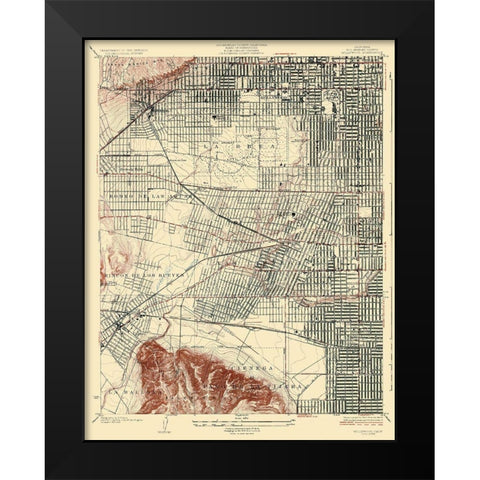 Hollywood California Quad - USGS 1926 Black Modern Wood Framed Art Print by USGS