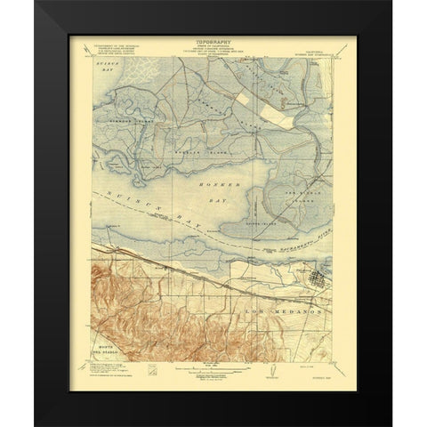 Honker Bay California Quad - USGS 1918 Black Modern Wood Framed Art Print by USGS