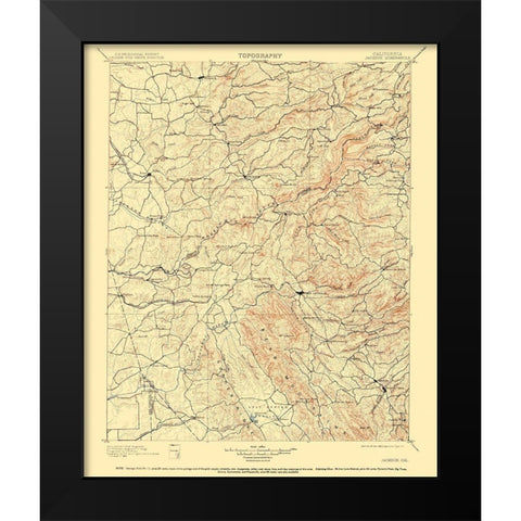 Jackson California Quad - USGS 1902 Black Modern Wood Framed Art Print by USGS
